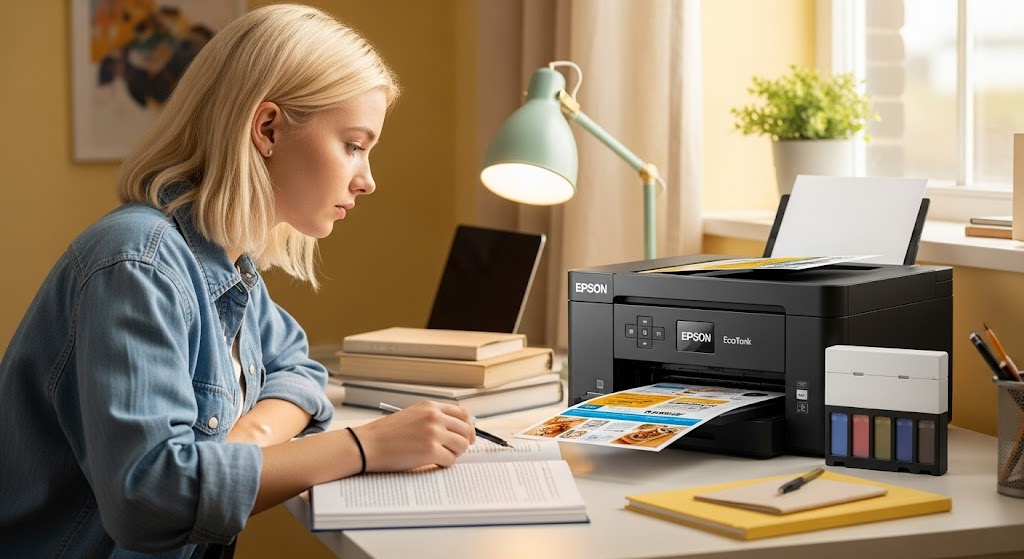 Epson Ecotank utilisée par une étudiante