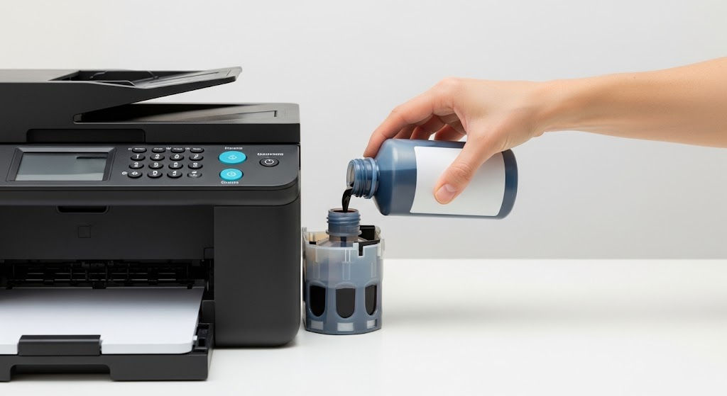 Remplissage d'une bouteille d'encre