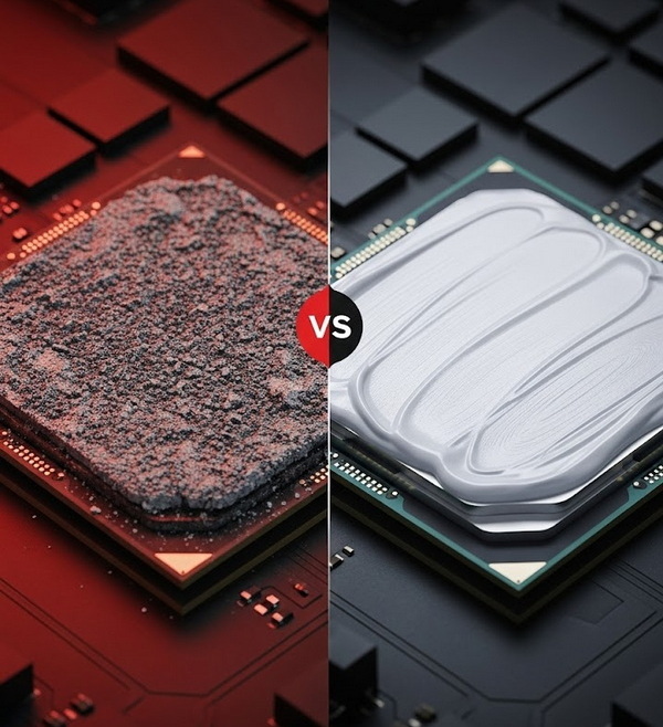 Pâte thermique en mauvais état VS pâte thermique neuve bien appliquée
