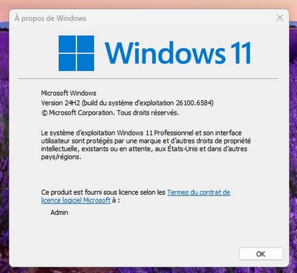 Une boite de dialogue Windows indiquant la version installée sur le PC (ici Windows 11)