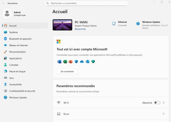 Paramètres de Windows 11 : un style moderne aux couleurs vives