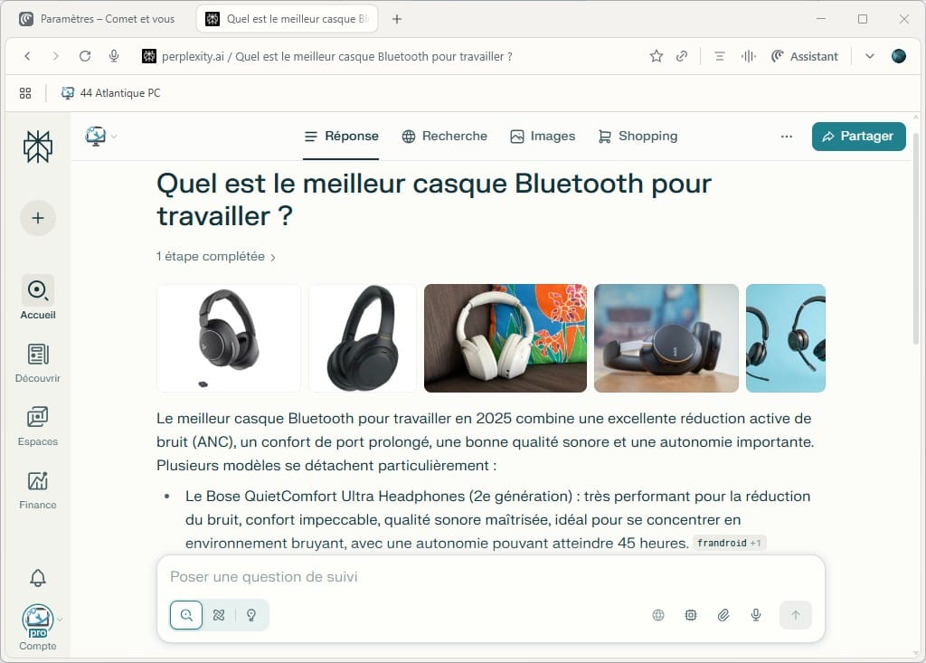Résultat de recherche optimisée par l'intelligence artificielle de Perplexity