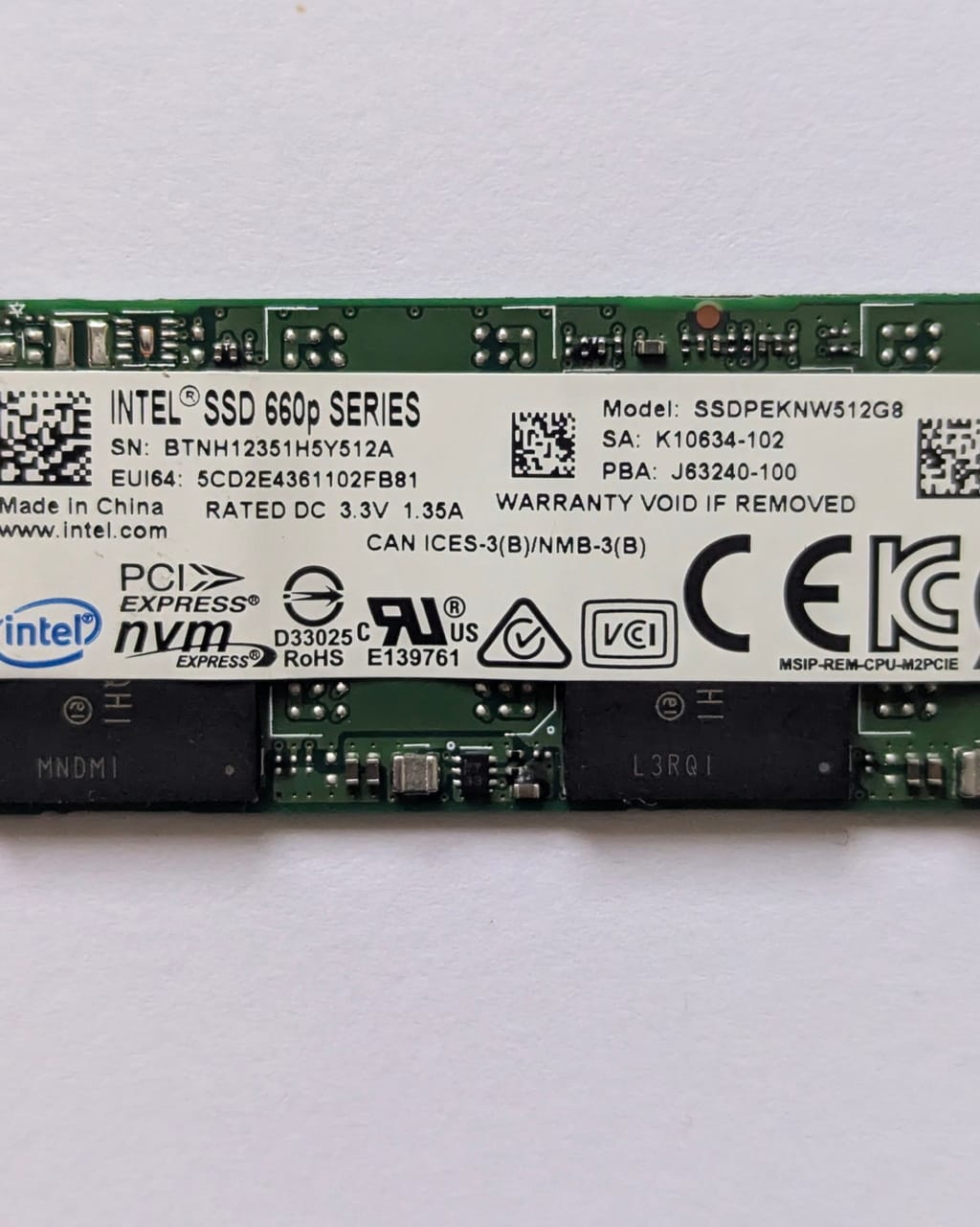 SSD Intel 512Go M2 NVMe - PCIe 3.0 x4 (SSDPEKNW512G8) – Image 3